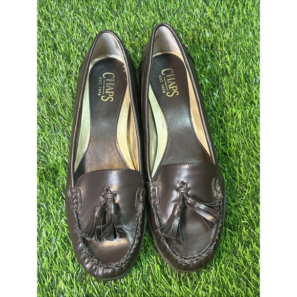 Chaps Patsy Women's Brown Leather Tassel Loafers Size 9B Perfect Condition - Picture 3 of 7